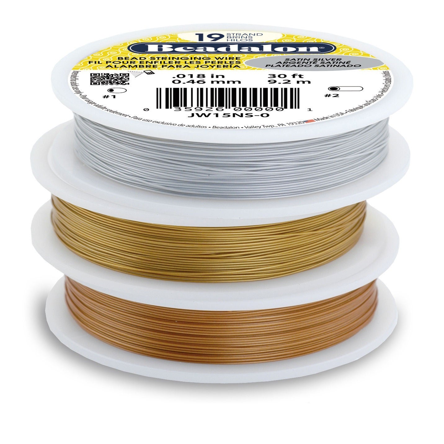 Beadalon 19 Strang Schmuckdraht Satin Gold in Stärke: 0,38 mm 30 Fuß Rolle (9,2 m)